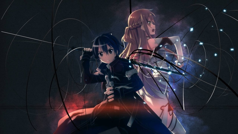 adult, dark, anime, young women, laser, studio shot, young adult, indoors, beautiful woman, technology, front view, looking at camera, Sword Art Online
