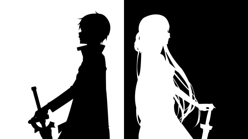 male likeness, leisure activity, anime, white background, art, two people, standing, 1080P, sword, Yuuki Asuna, men, real people, people, wall - building feature
