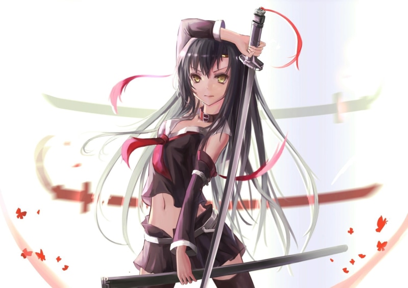 digital, woman, red, women, hair, studio shot, one person, sword, nature, lifestyles, indoors, looking at camera, white background, holding