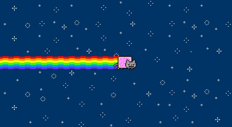 copy space, blue, connection, large group of objects, blue background, nyan cat, motion, red, 1080P, Nyan, speed, colored background, water, illustration