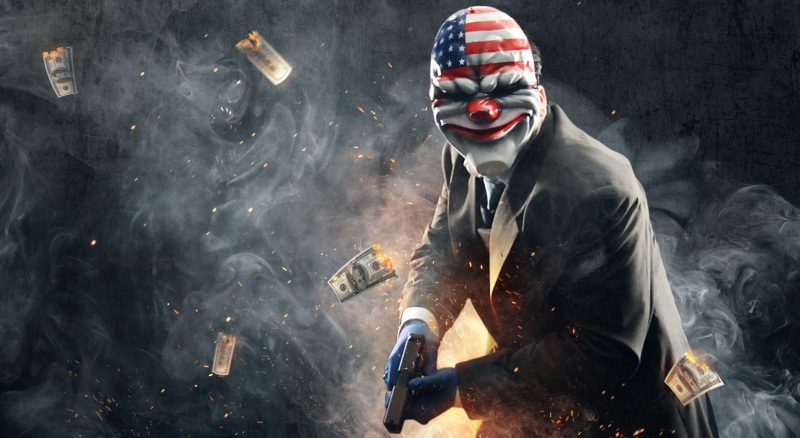disguise, three quarter length, adult, Other Games, obscured face, celebration, front view, fear, halloween, purge, payday, black background