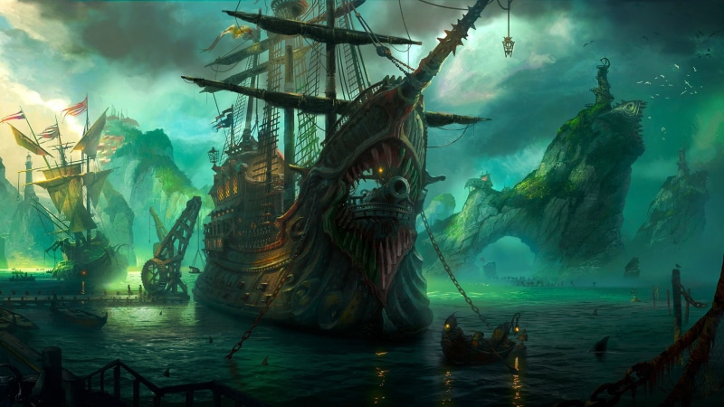 black, pirate, beauty in nature, scenics - nature, sculpture, transportation, sea, dusk, sky, cloud - sky, pirates, brown, League of Legends, group of people