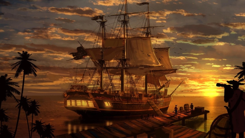 cloud, ship, wooden, fantasy, 2K, 2560x1440, pirate, brown