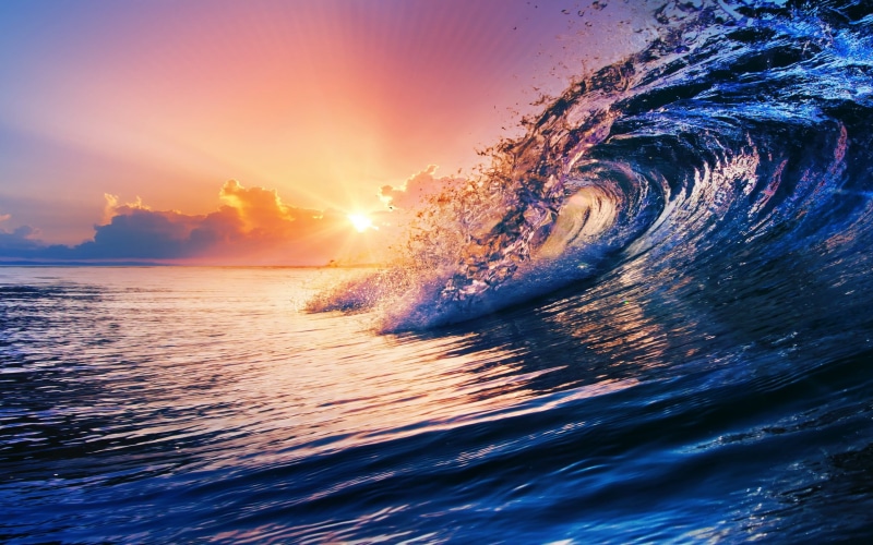 colorful, orange color, horizon, beauty in nature, sea, scenics - nature, wave, clouds, no people, land, horizon over water, waterfront, nature, 1080P