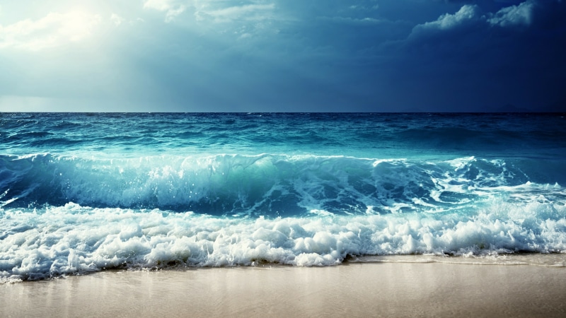 sky, shore, wind wave, beach, sunlight, body of water, 4K, cloud, water, daytime, ocean, wave, calm, sea, horizon