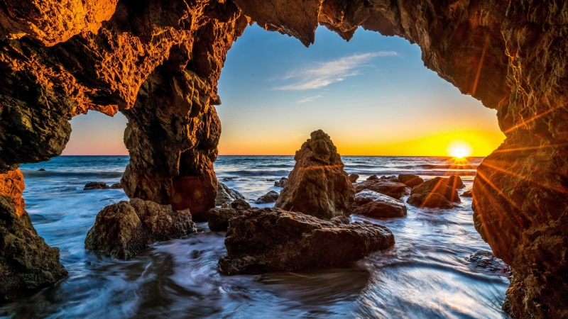 epic, malibu sea cave, el matador state beach, sea cave, seaside, rock formation, malibu, 5K, 5k uhd, water, united states, 5k, rock, california, cave