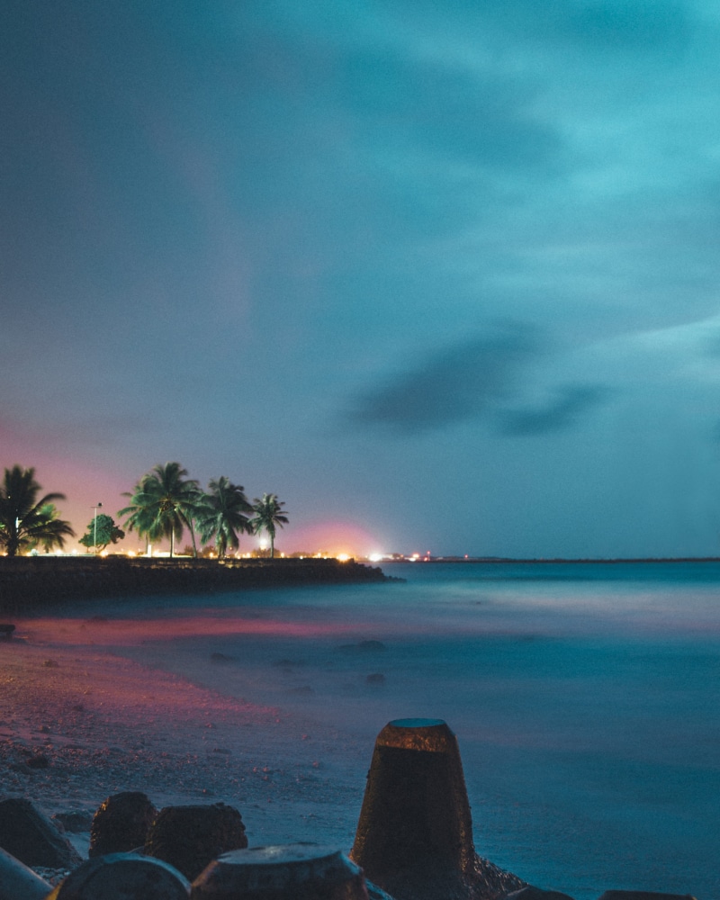 longexposure, tranquil scene, cloud - sky, maldives, idyllic, blue, tranquility, clouds, sea, beautiful, palmtrees, horizon, tree, artificial beach, water