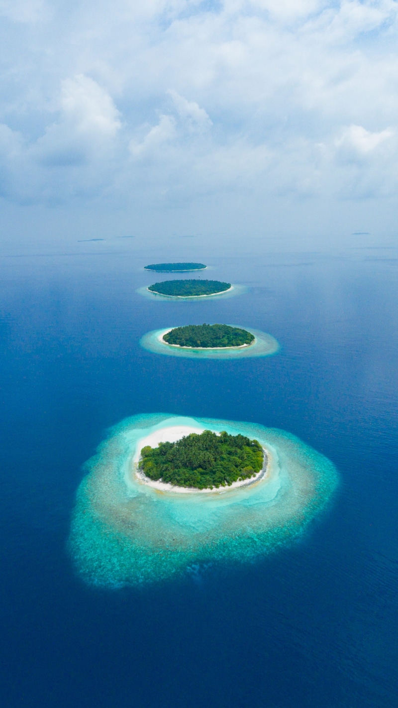 islands, travel, scenics - nature, sea, day, reef, holiday, idyllic, tranquility, maldives, tropical, lagoon, plant, tranquil scene, sky, water, land, green color