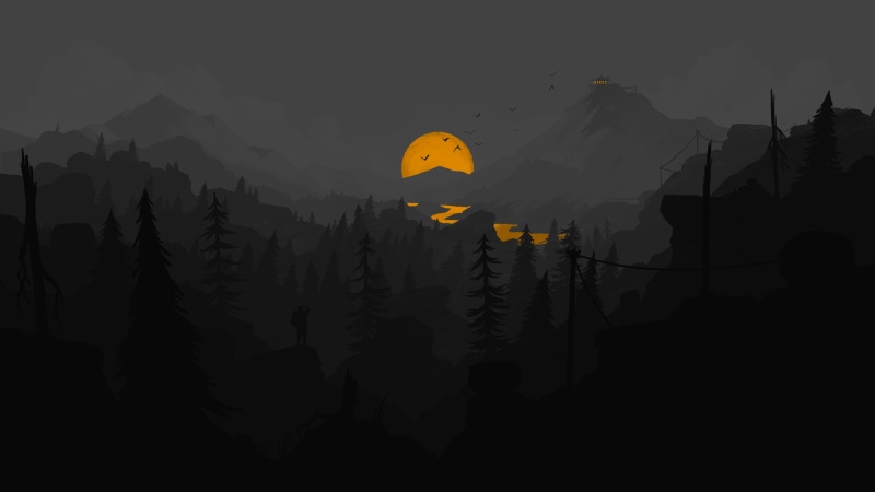 5K, videogame, dark, minimalism, night, landscape, Firewatch