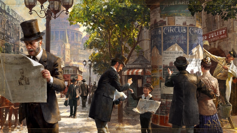 Ubisoft, concept art, digital art, artwork, Anno 1800, top hat, 1800s, 4K, newspapers