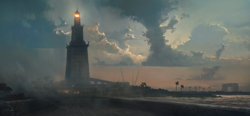 smoke - physical structure, Egypt, video games, motion, no people, building exterior, Ubisoft, tower, Assassins Creed, sky, nature, artwork, water, night