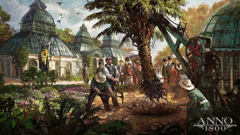 digital art, botanic gardens, 1080P, Ubisoft, artwork, 1800s, Anno 1800, concept art, palm trees