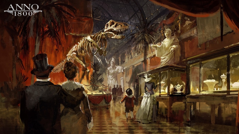 digital art, 1800s, archeology, Ubisoft, world fair, culture, artwork, Anno 1800, concept art, museum, 1080P, dinosaurs