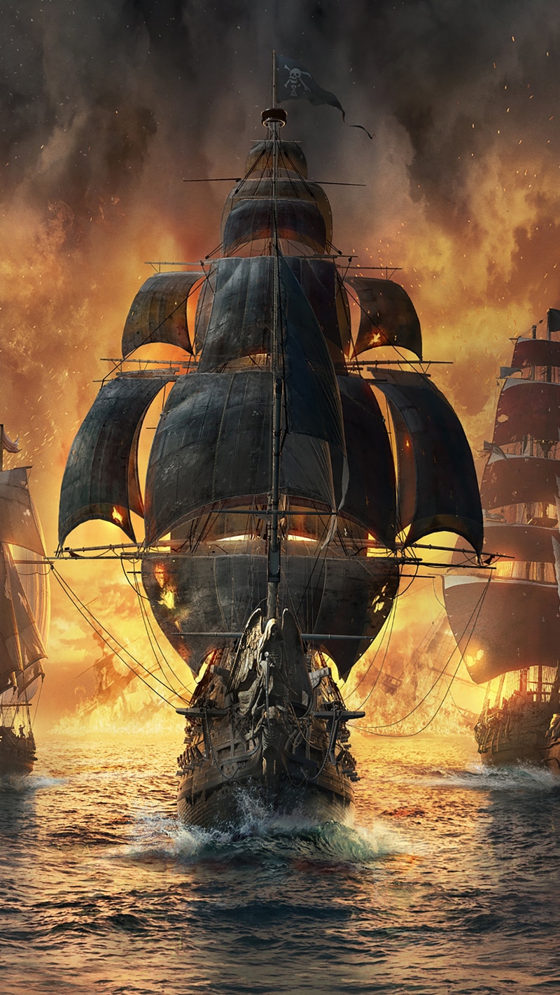 water, sculpture, architecture, outdoors, sunset, transportation, brown, skull and bones, boat, digital composite, 5K, painting, nautical vessel, travel destinations