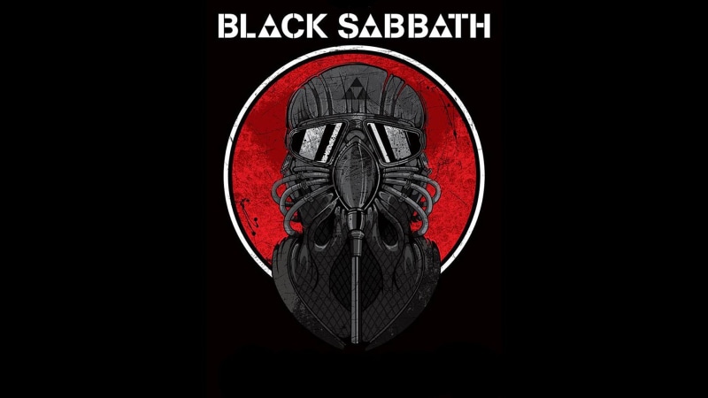 indoors, Black Sabbath, music, technology, single object, logo, front view, geometric shape, heavy metal, equipment, black color, 1080P, shape, band, simple background