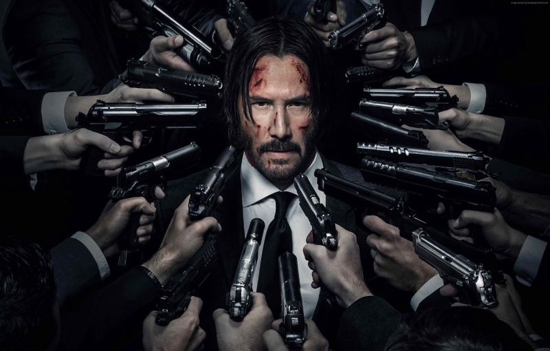weapon, gun, social issues, black background, best movies, sign, John Wick: Chapter 2, Most popular celebs, indoors, holding, crime, 2K, occupation, adult