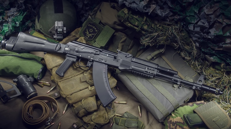 machine gun, high angle view, rifle, gun, sign, weapons, government, security, armed forces, AK, 1080P, warning sign, protection, conflict, communication