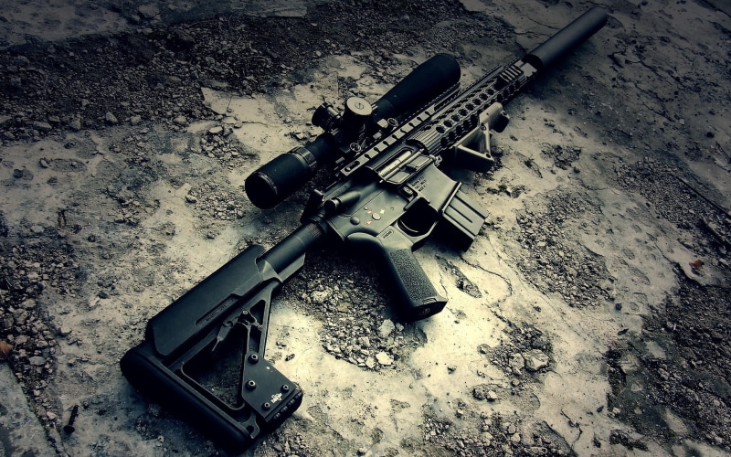 still life, weapon, tactical, field, black, protection, military, crime, security, AR-15, assault, 1080P, safety, day, land, aggression, scope, rifle