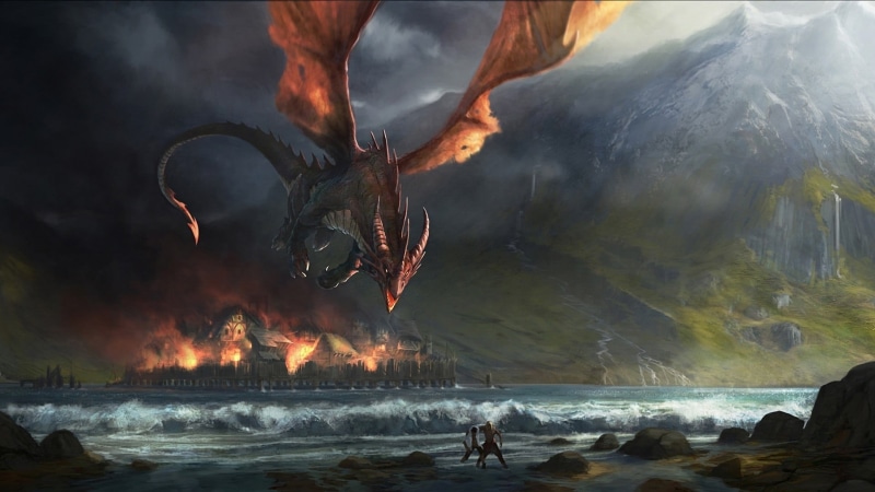 fantasy art, motion, The Hobbit: The Desolation of Smaug, smoke - Physical Structure, accidents and disasters, burned, communication, outdoors, warning sign