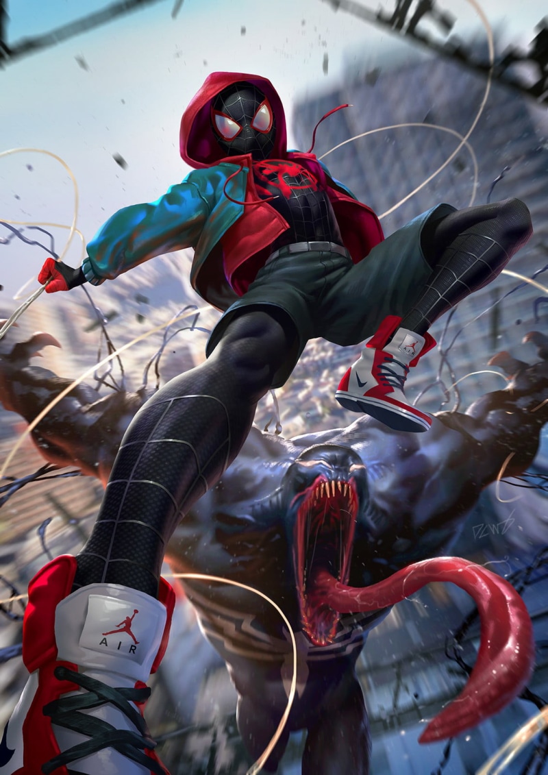 720P, digital art, crash helmet, competitive sport, Venom, poster, helmet, Nike, competition, sports helmet, protection, Miles Morales, headwear, human body part
