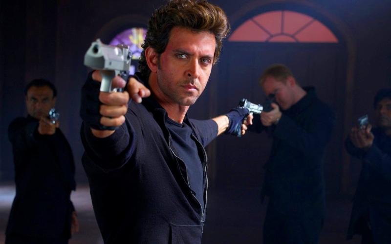 hrithik roshan, crime, portrait, looking at camera, Bollywood Movies, law, gun, group of people, black, s, aggression, suit, action, bollywood, handgun