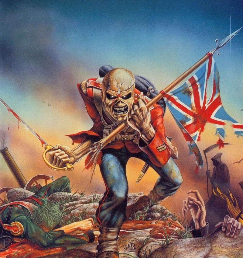 spirituality, belief, metal music, holding, skull, multi colored, Eddie, low angle view, male likeness, war, 720P, craft, representation, day, Iron Maiden