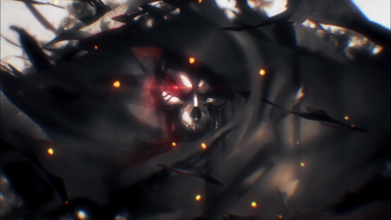 body part, skull, indoors, nature, illustration, Anime, night, human body part, celebration, plant, headshot, illuminated, one person, tree, branch, Overlord