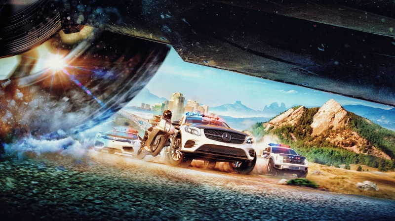 mercedes, 2018, land vehicle, white, digital, construction site, motor vehicle, Chase, road, 8K, no people, outdoors, large, Cars, mode of transportation
