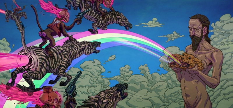 skyline, 1080P, hippie, px, zebra, skull, 2000x931 px, monkey, art, dark, hd, fantasy, psychedelic, x