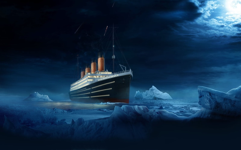 1080P, water, snow, outdoors, digital art, long exposure, cloud - sky, night, nature, ship, iceberg, building exterior, Moon, architecture, gray, skyscraper