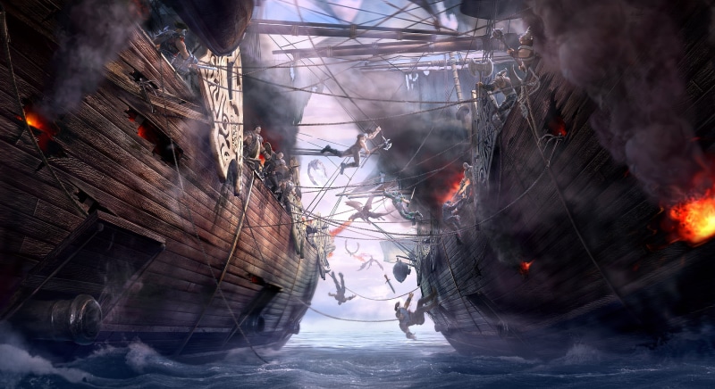 motion, group of people, digital composite, pirate, nature, architecture, heat - temperature, ship, building exterior, fire, naval battle, men