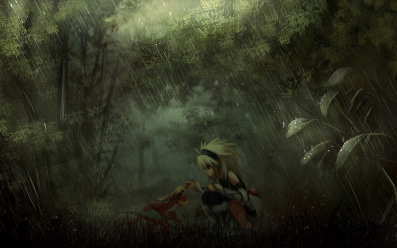 water, tree, green color, reflection, plant, 720P, Monster Hunter, beauty in nature, day, non-urban scene, game, nature, outdoors, fan art