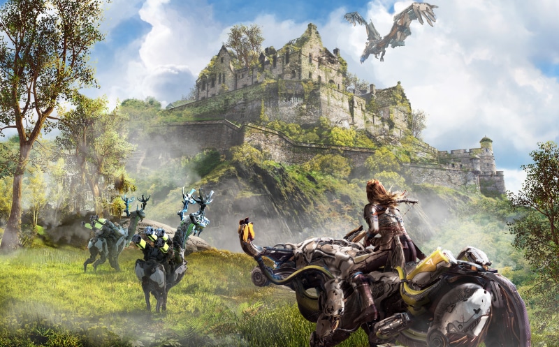 representation, day, Aloy, mountain, beauty in nature, scenics - nature, Horizon, postapocalyptic, tree, living, sky, the past, Game, history