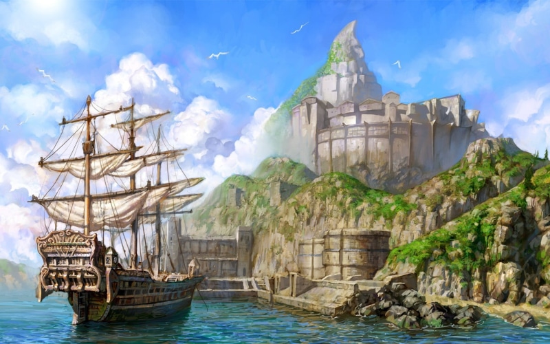 cloud - sky, outdoors, artwork, built structure, travel destinations, no people, nature, ship, sailing ship, day, digital, nautical vessel, history