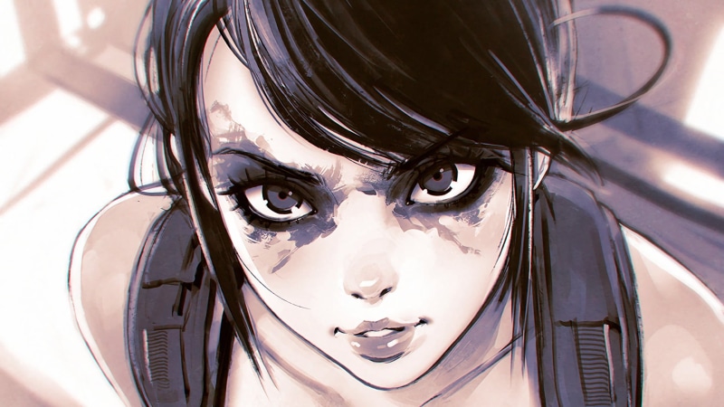 young Women, lifestyles, people, illustration, human Face, solid, beauty, gray eyes, headshot, close-up, gear, anime girls, body part, young Adult, black