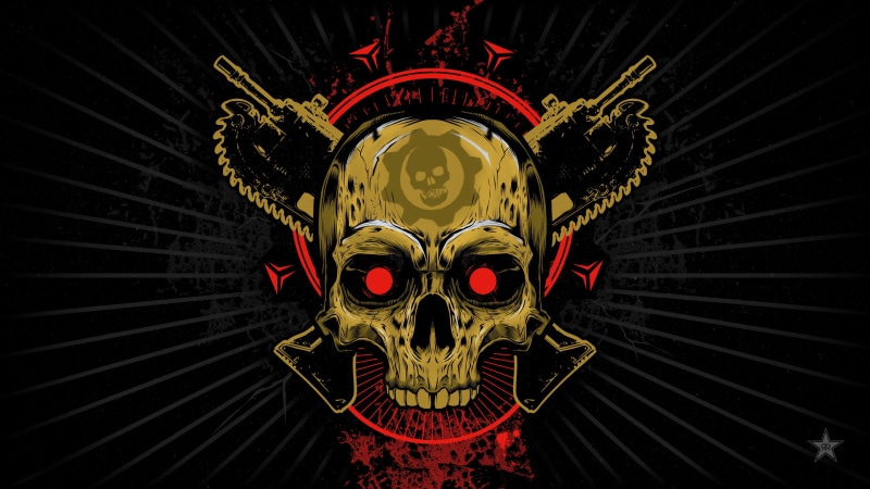 skull, Gears of War, Video Game Art, video games, red eyes, bones, 2K
