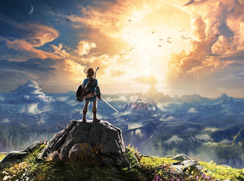 Game, Painting, freedom, Other Games, outdoors, environment, adult, full length, mountain range, Adventure, rock - object, Digital, rock, zelda, beauty in nature