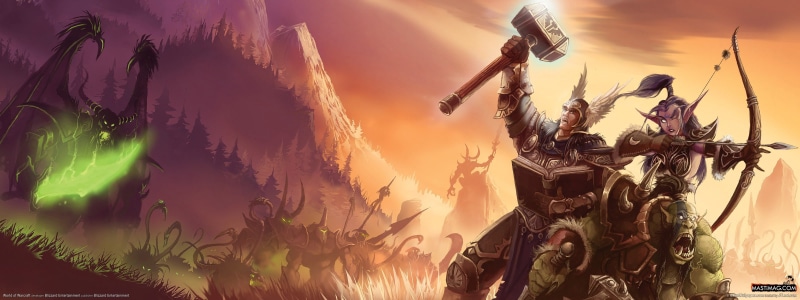 fantasy, warcraft, dual, screen, games, video, world, art, dual screen, 2K, Warrior, world of warcraft, hd, video game