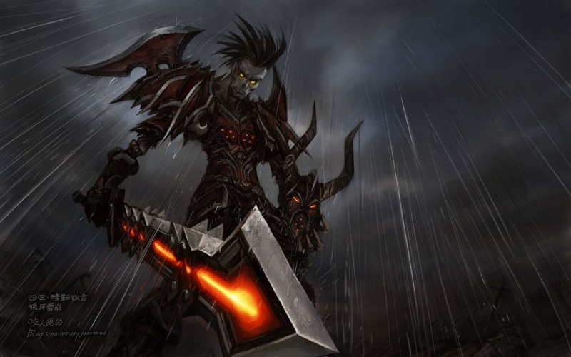 yaorenwo, weapons, swords, world, fantasy art, abstract, Undead, Video Games, world of warcraft, artwork, 720P, rain, fantasy, video, hd, warcraft, games