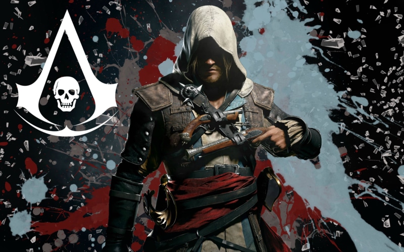 pirate, 2K, cover, video games, assassin, creed, hd, holding, game, man, s, black, revolver, flag