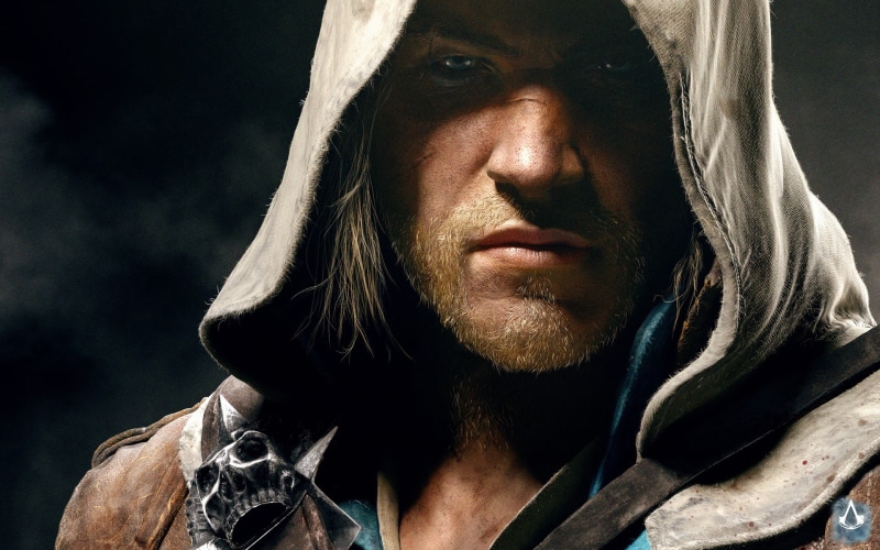1080P, pirate, hd, character, video games, creed, assassin, black, illustrations, face, flag, assassins, s, hoodie