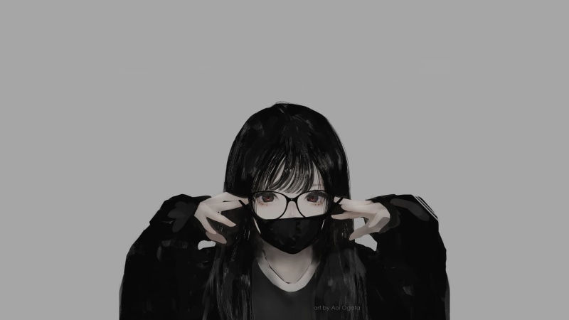 mask, glasses, minimalism, Aoi Ogata, simple background, anime girls, 2K, monochrome, anime