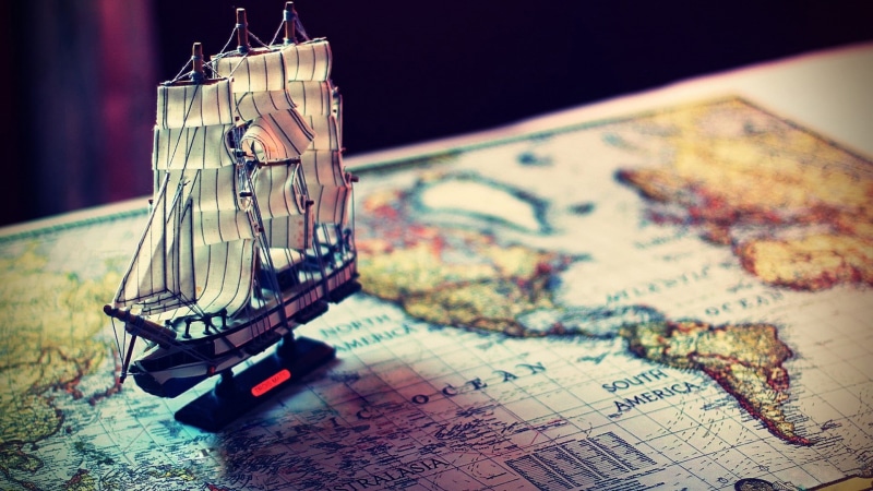 sailing, miniatures, map, macro, ship, 1080P, world map, world, continents, maps, sailing ship