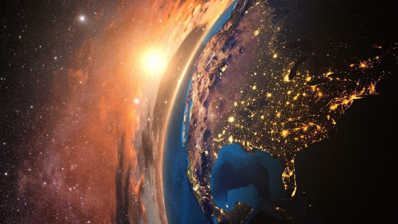 illuminated, no people, sky, night, star - space, planet - space, globe - man made object, outdoors, space exploration, planet earth, earth, galaxy, cosmos
