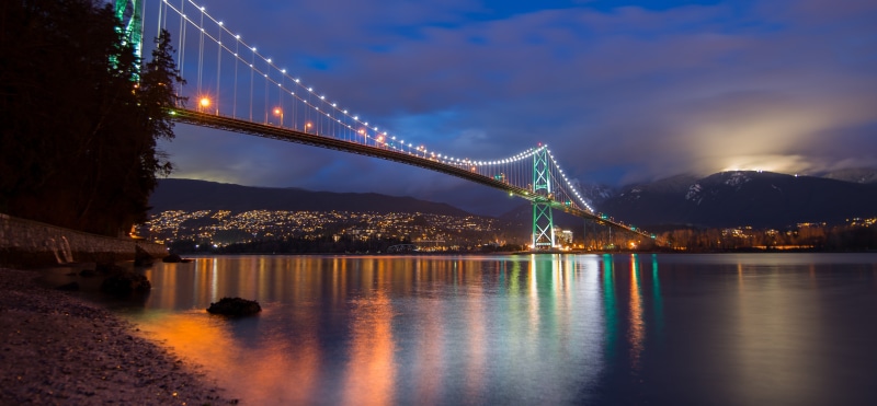 lights, street, steel, mountain, destinations, ocean, river, lighted, tourism, inlet, traffic, cloud - sky, architecture, scene, suspension bridge, buildings