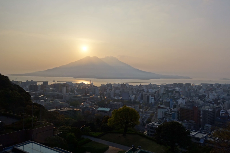 cityscape, building exterior, view of sakurajima from mainland kagoshima 2015, beauty in nature, tree, nature, mountain, scenics - nature, outdoors, residential district