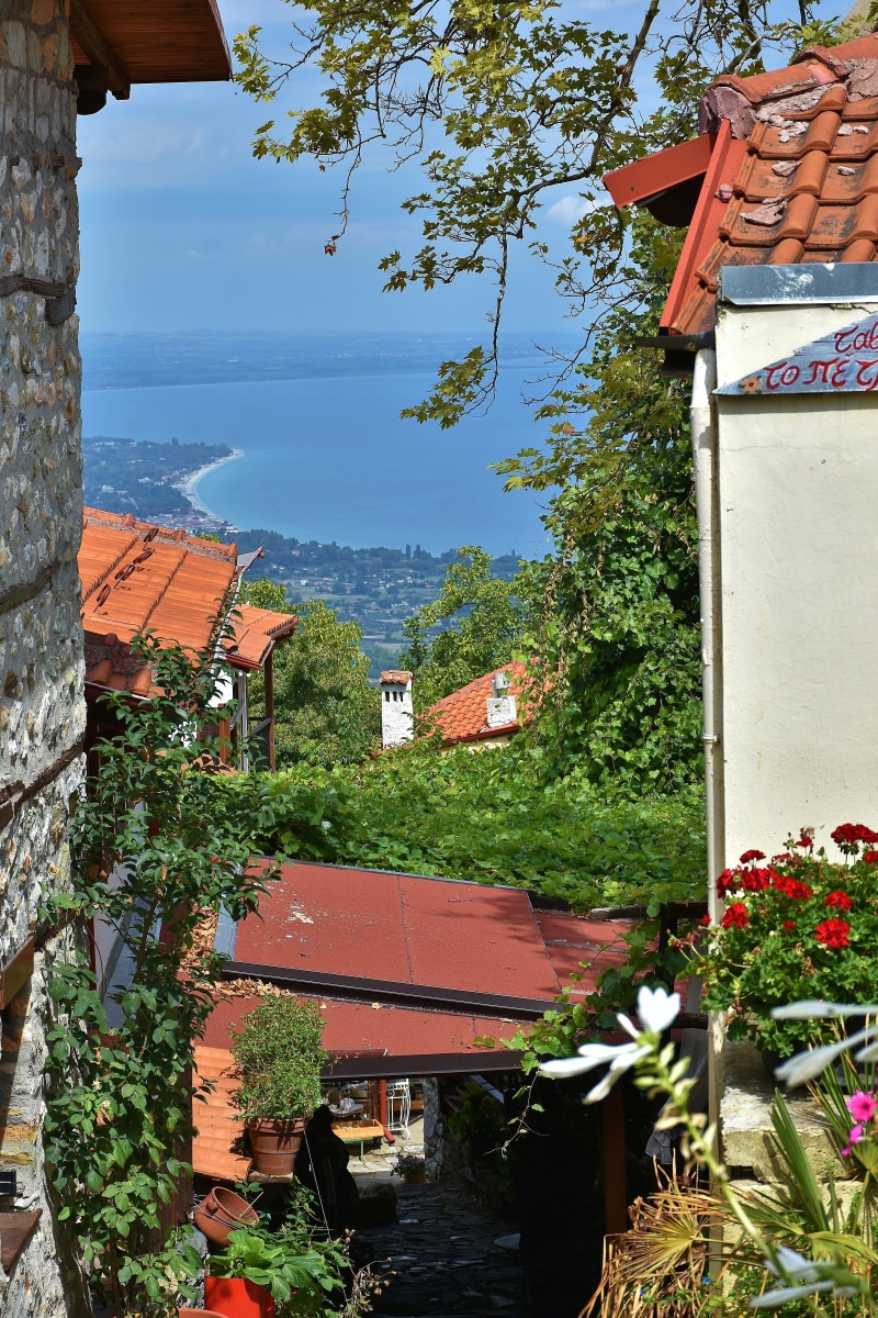 green, roof, mountain, outlook, flowering plant, 5K, summer, hill, canal, plant, growth, no people, platamonas, water, greece, hilly, tree, idyllic, architecture