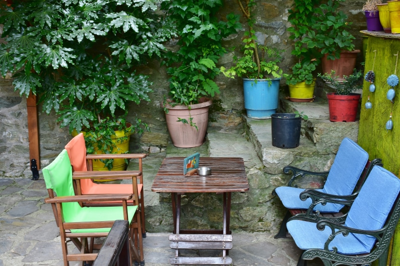 chair, nature, cafe, day, architecture, view, hill, restaurant, summer, holiday, platamonas, romance, mainland greece, plant, absence, green color, furniture