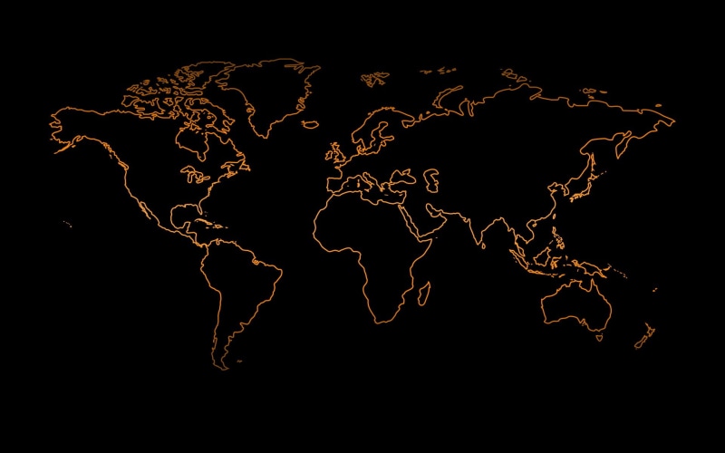 the world, black background, world map, 1080P, orange