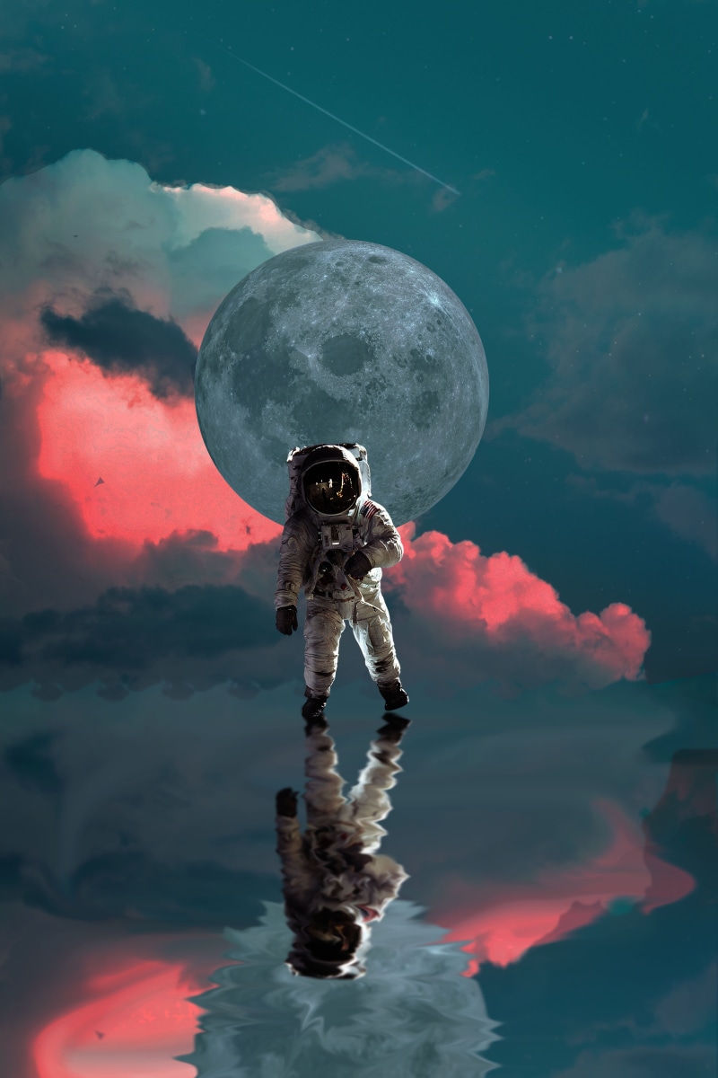 nature, cosmos, galaxy, red, water, digital composite, reflection, earth, space exploration, full length, planet, astronautics, night, space, standing